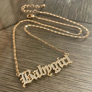 Old English Font “Babygirl” Rhinestone Necklace
